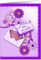 Birthday - Secret Pal - purple flowers - letter card