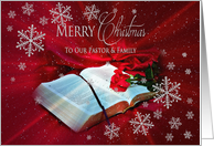 Christmas - Pastor & Family - Bible - Snowflakes on Red Silk card