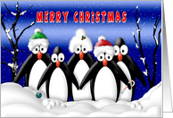 Christmas, Penguins, Snowing, Blue Night card