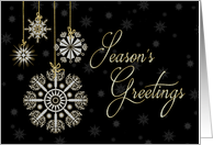 Season’s Greetings - White and gold hanging snowflake decorations card