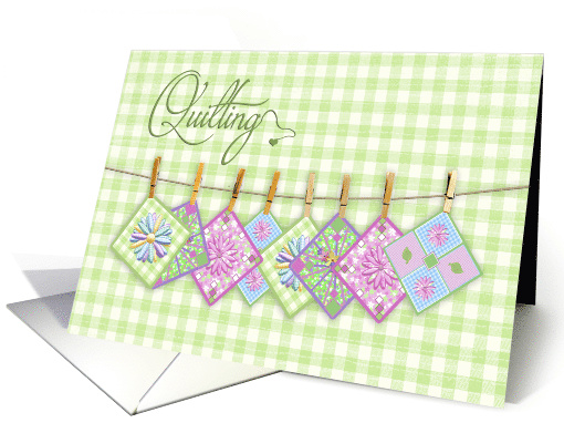 Quilting - Quilt Squares Hanging on Clothes Line, Blank Inside card