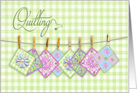 Quilting - Quilt Squares Hanging on Clothes Line, Blank Inside card