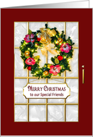 Christmas -Special Friends, Red Entry Door, lighted wreath and sign card