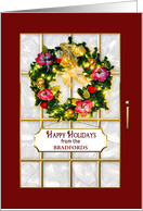 Happy Holidays - Enter Your Name, Red Entry Door, wreath and sign card