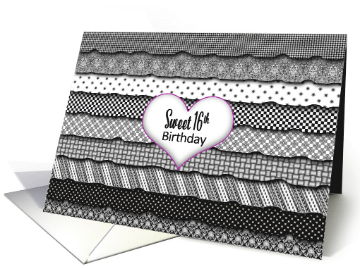 Sweet 16th Birthday - Layers of Black & White Patterned Ruffles card
