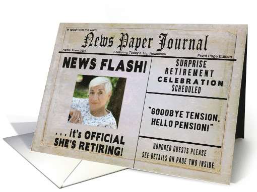 SHE'S RETIRING INVITATION - News Paper Journal - Photo Insert card