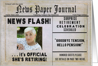 SHE’S RETIRING INVITATION - News Paper Journal - Photo Insert card