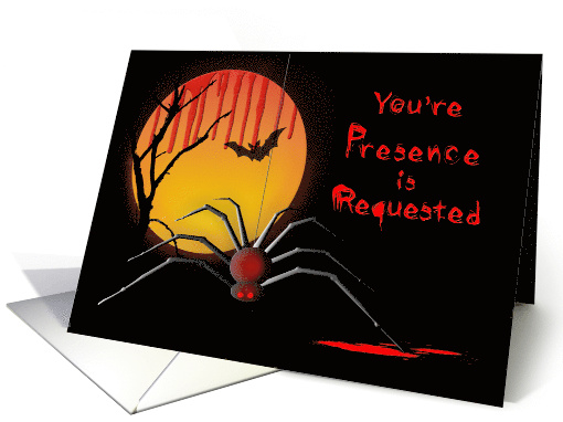 Halloween Party Invitation - Scary Spider, Moon, Bats card (1491516)