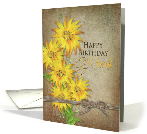 Country Sunflowers, Birthday, Girlfriend,Brown Texture, Tied Knot card