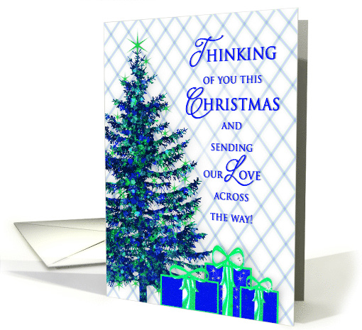 Christmas, Thinking of You Across the Miles, Blue Tree, presents card