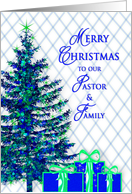 Christmas, Pastor & Family, Blue Tree, presents card