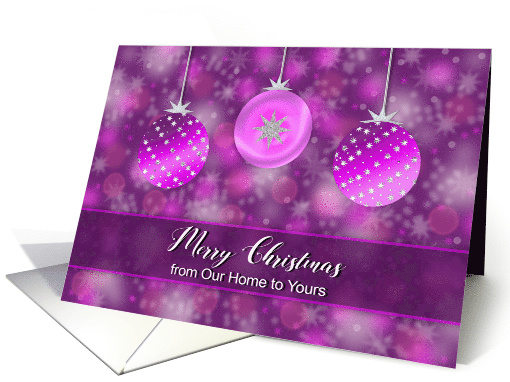 Christmas, From Our Home to Yours - Purple/Silver Ornaments card