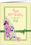 Birthday -100th - Special Lady - Garden of Flowers - Pink/Green card