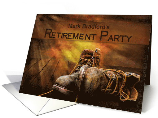 Retirement Party Invitation - Sunset on work boots - Name Insert card