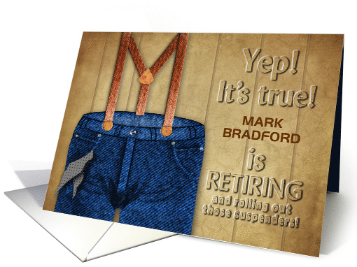 Retirement Invitation - Blue Jeans and suspenders - Name Insert card