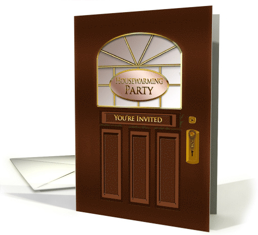 Housewarming Invitation - Brown/Gold Door with sign card (1513604)