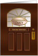 Housewarming Invitation - Brown/Gold Door with sign card