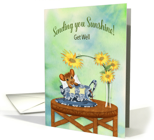 Get Well, Mouse Cuddled with Blanket in Tea Cup, card (1515986)