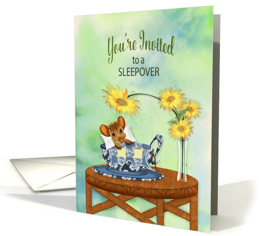 Invitation, Sleepover, Mouse with Blanket in Tea Cup, card (1515994)
