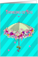 Thinking of You - Umbrella Decorated with Fresh Flowers, Blank inside card