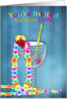 Hawaiian Luau Party Invitation, Colorful Flowers Leis, Wine Glass card