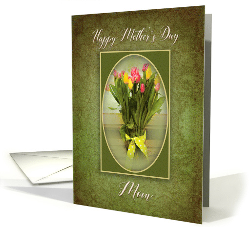 Mother's Day for Mom, Vase of Tulips, Green textured background card