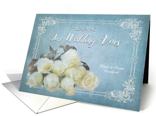 Renewing Wedding Vows Invitation,Dreamy Roses on Blue,... (1521284)