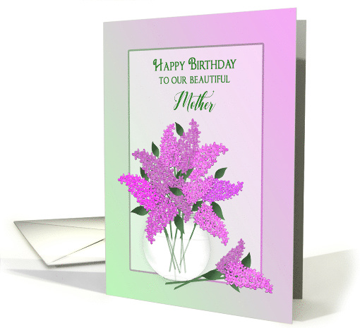 Birthday, OUR Mother, Lilacs in Vase, Blank, Dreamy Flowers card