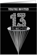 13th Birthday Party Invitation - Abstract Faux Metal on Black card