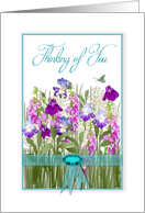 Thinking of you, Garden of Flowers,Ribbon and faux jewel,Blank card