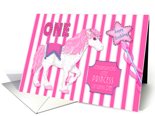1st Birthday, Congratulations, Princess Style,Horse, Pink card