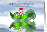 Anniversary, 25th,Two Peas in a Pod in Love Floating on Water, Humor card