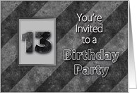 Birthday,Party Invitation, 13th, Hint of Grunge on Shades Gray Stripes card