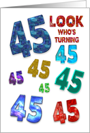45th Birthday Party Invitation, Large Grahic Numbers in Colors card