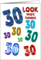 30th Birthday Party Invitation, Large Grahic Numbers in Colors card