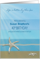 40th Birthday Invitation, Life better by the Sea, Starfish, Name card