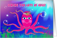 Thinking of You, Sassy Hot Pink Octopus in Ocean, Humor card