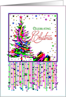 Christmas, Invitation, Vivid Colors, Festive Tree and Streamers card