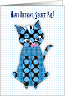 Birthday, Secret Pal, Blue Print Kitty Cat, Assorted Patterns card