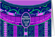 Birthday, Secret Pal, Purple/Navy Patterns card