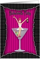 Bachelorette Party Invitation, Girl Celebrating on Cocktail Glass card