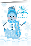 Christmas, From All of Us, Snowman in Assortment of Blue Patterns card