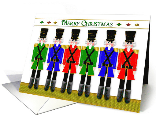 Christmas, Nutcrackers, Toy Soliders in Red, Green and Blue Coats card