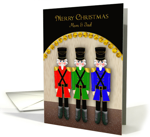 Christmas, Nutcrackers, Mom & Dad, Red, Green and Blue Coats card