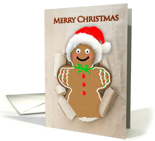 Christmas, Gingerbread Man in Santa Hat, Paper Bag card (1549248)