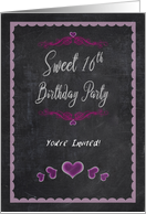 16th Birthday Party Invitation, Distressed-look Chalkboard, Hearts card
