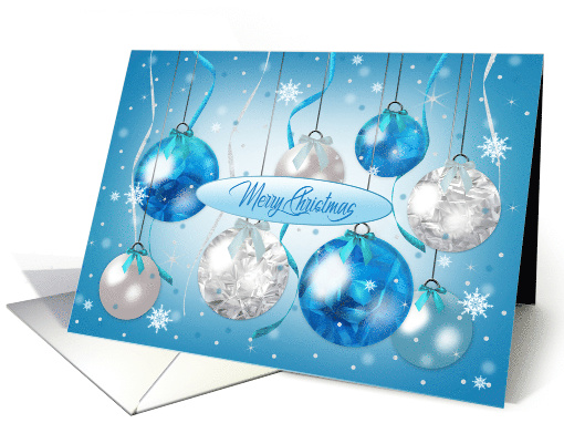 Christmas, Fancy Blue and White Ornaments with Snowflakes card