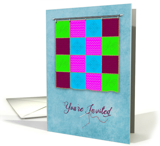 Invitation, Wall Hanging Patchwork Quilt, Colorful Blank Inside card