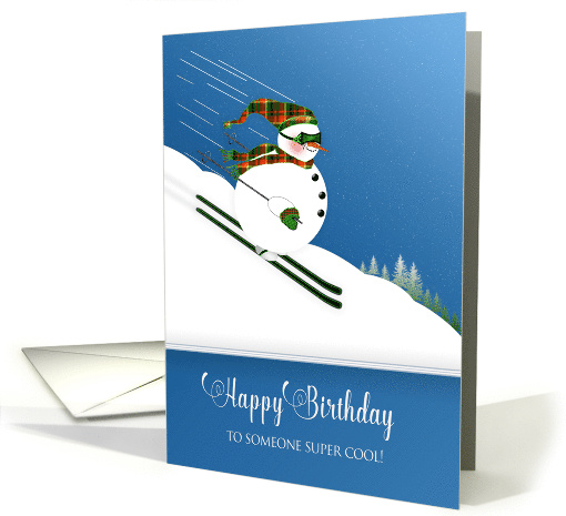 Birthday, Someone Cool, Happy Snowman Skiing Down Mountain card