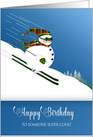 Birthday, Someone Cool, Happy Snowman Skiing Down Mountain card